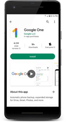 Install screen for Google One app