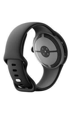 Google Pixel Watch 5 45mm - Matte Black Aluminum Case / Obsidian Active Band (2nd gen) - 64GB, back view, back view-slide-2