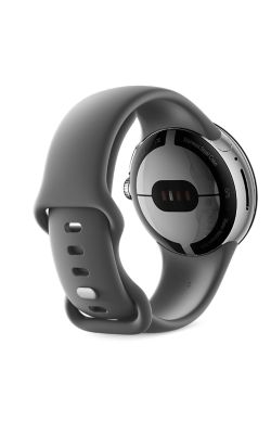 Rear View Google Pixel Watch Silver Stainless Steel Charcoal Active Band