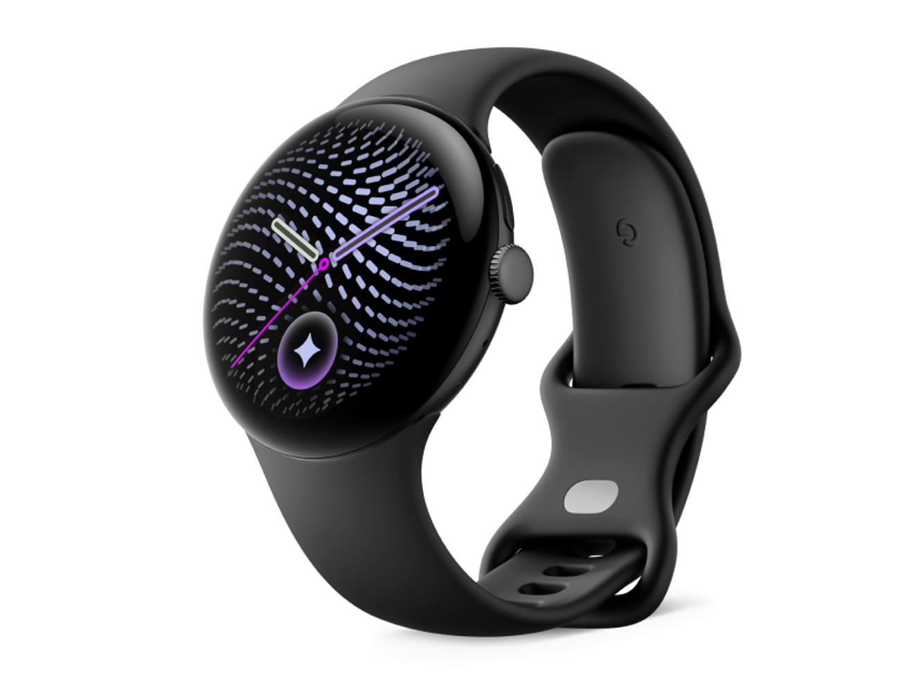 Google Pixel Watch 5 (41mm) with Gemini Intelligence shown with Matte Black case and Volcanic Black band.