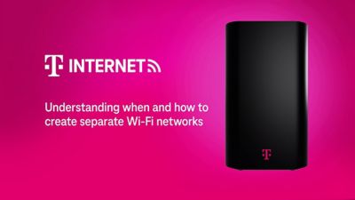 A T-Mobile Internet Gateway on a Magenta background with the YouTube title "T-Mobile Internet: Understanding when and how to create separate Wi-Fi networks"