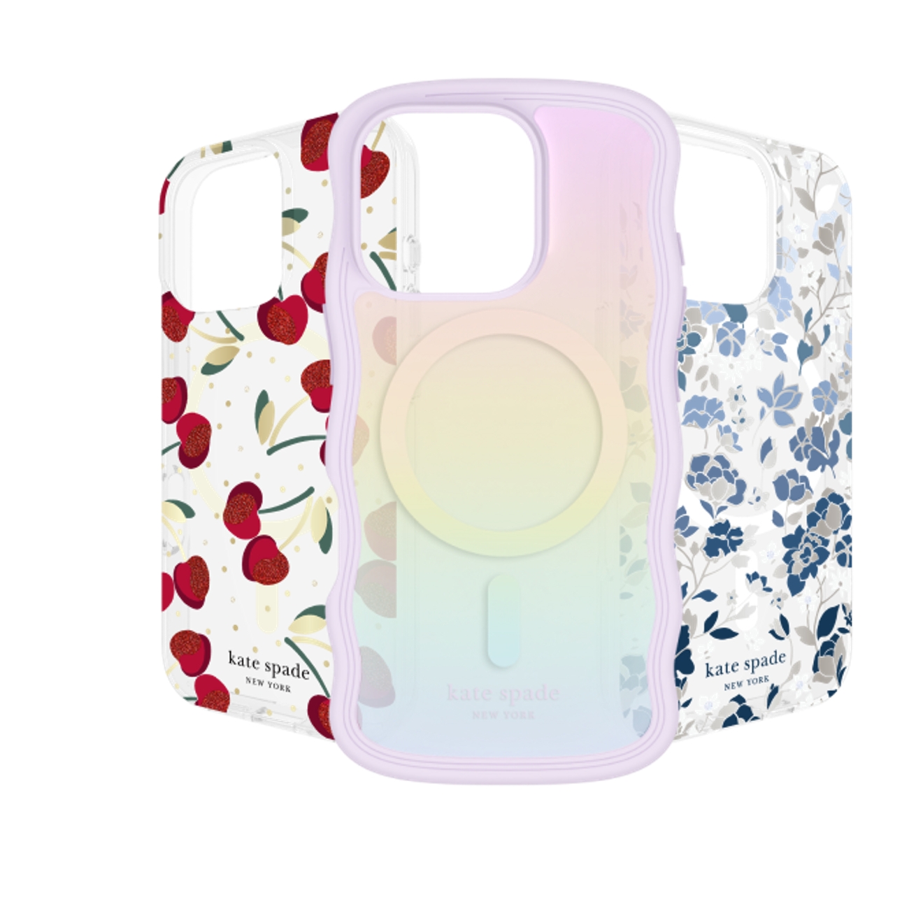 Three colorful Kate Spade iPhone cases.