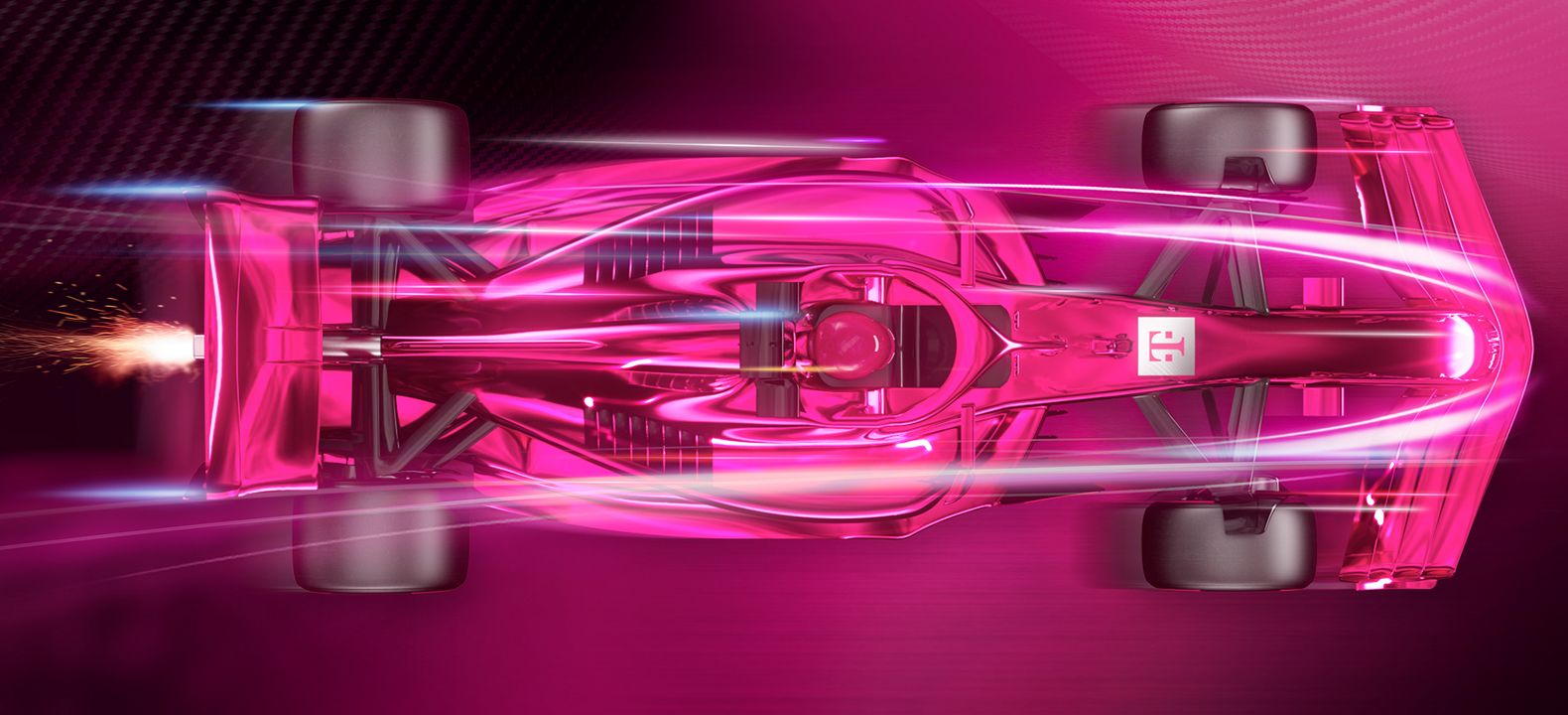 Magenta-washed Formula 1 racecar graphic. 