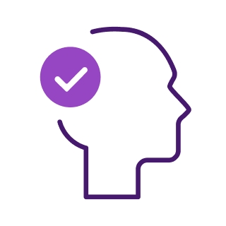 Icon of a head with a check mark placed over the top of it