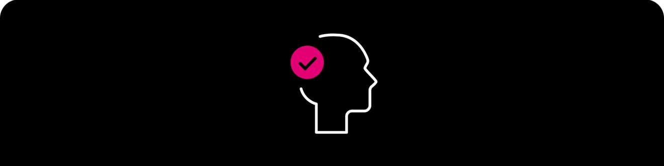 Icon of person’s head with check mark inside it