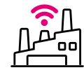 An illustration of a factory with a Wi-Fi logo over one of its chimneys