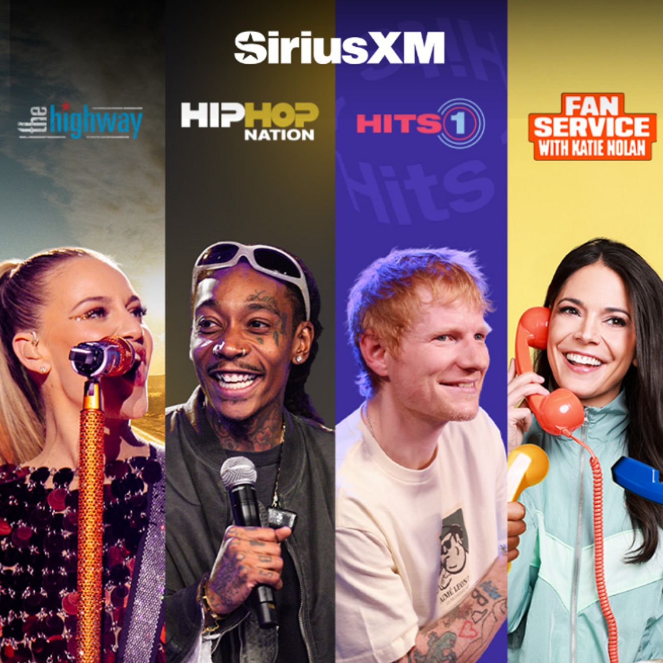 Four thumbnails representing four different SiriusXM stations.