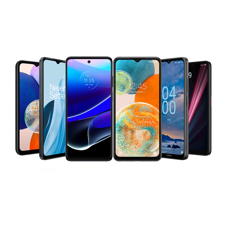 Samsung Galaxy A14 5G, OnePlus NordN300 5G, Moto g Stylus 5G, Samsung Galaxy A23 5G, Nokia G400 5G, and Revvl 6 Pro 5G