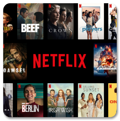 Featuring a composition of Netflix shows and movies.