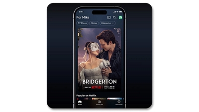 Promo artwork for Netflix show–Bridgerton on iPhone screen