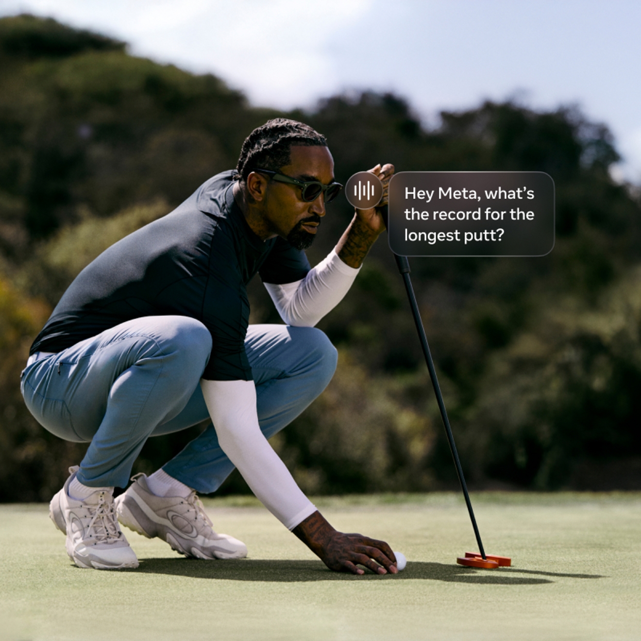 Golfer asking questions with Oakley Meta glasses