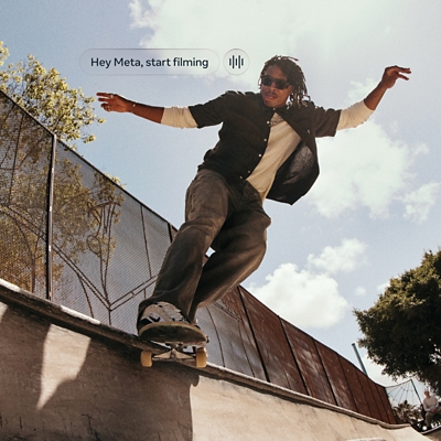 Man skateboarding with Oakley Meta glasses
