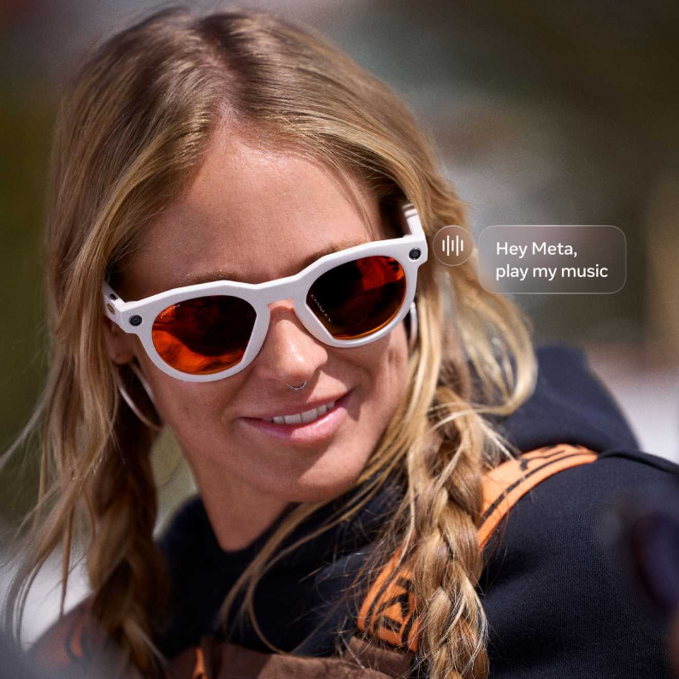 Woman wearing Oakley Meta glasses
