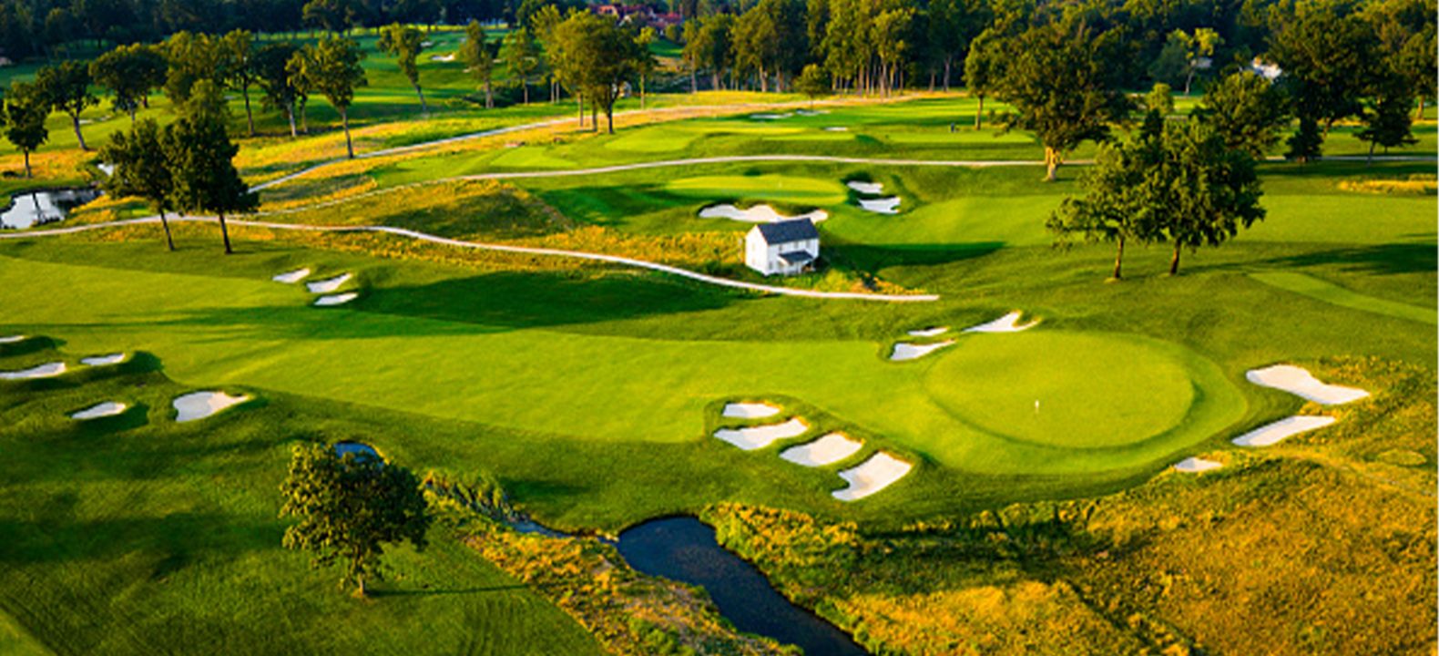 Aerial view of a golf course. 