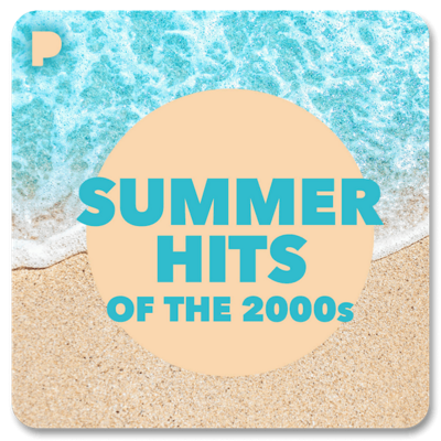 The Pandora logo over a sandy beach shoreline and the words Summer Hits of the 2000s.