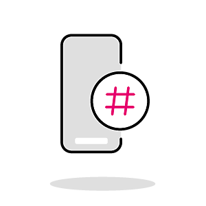 Outline of a phone with a magenta # symbol