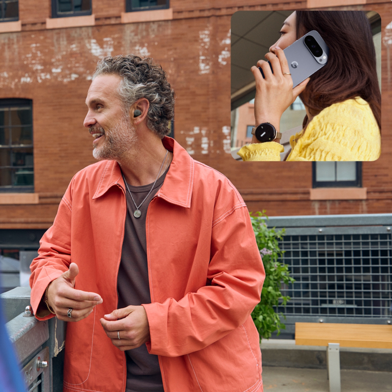 A man using Google Pixel Buds 2a device