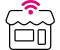 An illustration of a retail store with a Wi-Fi logo on the roof