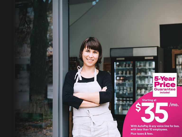 Small business owner with Small Business Grow pricing offer graphic