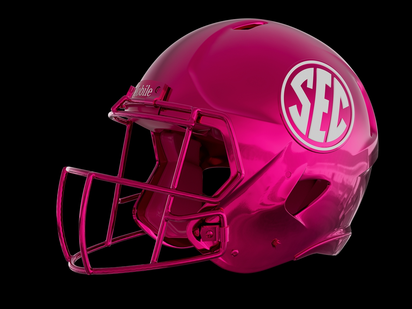 A Magenta football helmet. 