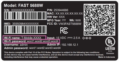 Sagemcom gateway label with outline around Wi-Fi name and password