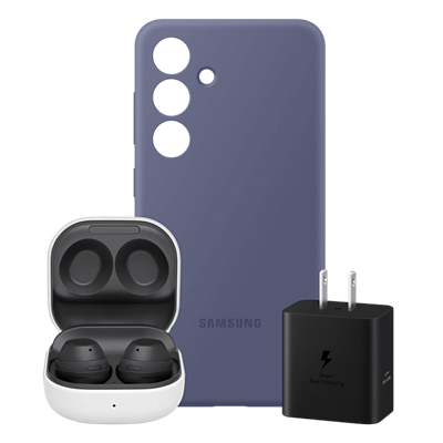 A phone case, a charger, and the Samsung Galaxy Buds 2 Pro