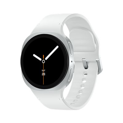 Front-left of the Samsung Galaxy Watch8 40mm in Silver.