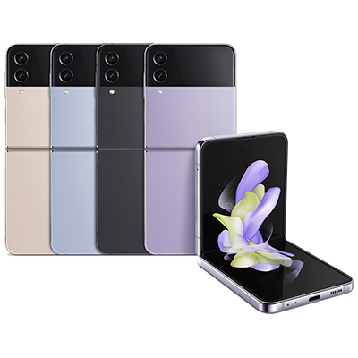 Samsung Galaxy Z Flip4 phone and the Z Fold4 phone with stylus.