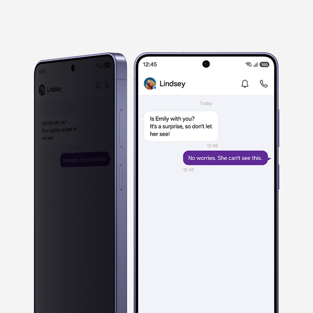 Fron of phone with privacy screen showing a clear and obscured screen