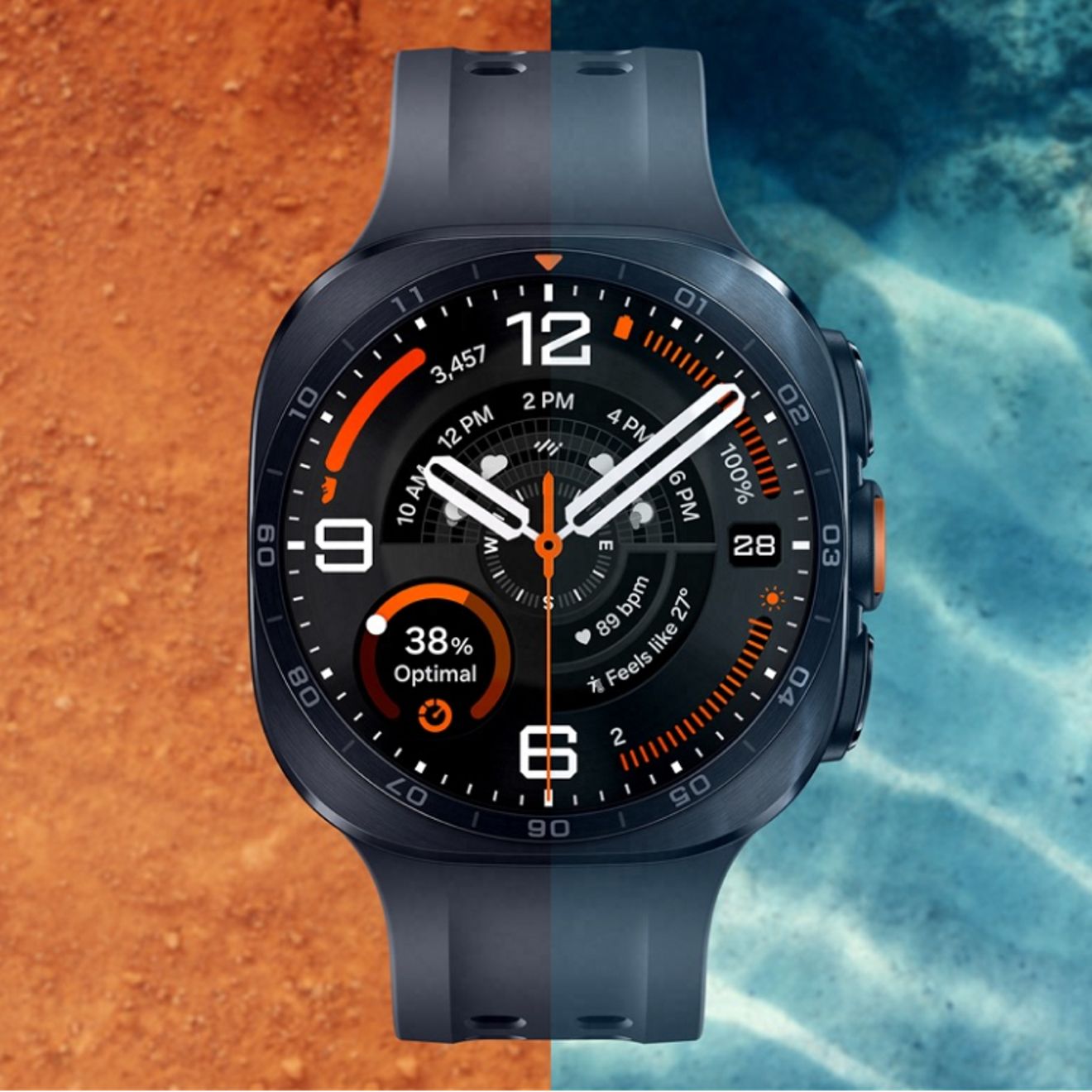 Galaxy watch ultra two features a bright display that stays easy to read from outdoor trails to underwater environments.