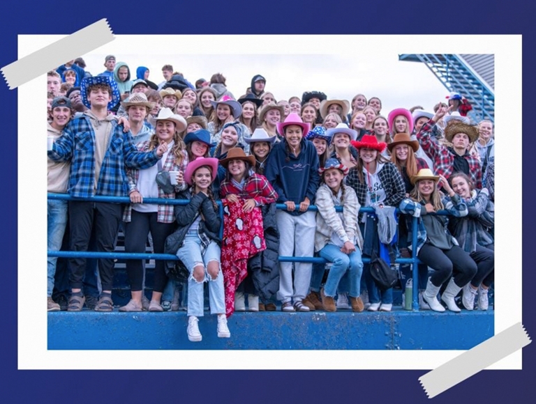 Students of Sault Area High School cheer for their team from the stands.