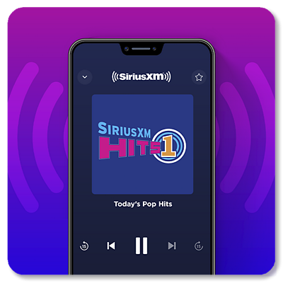 A phone shows that it’s streaming pop hits from Sirius XM.
