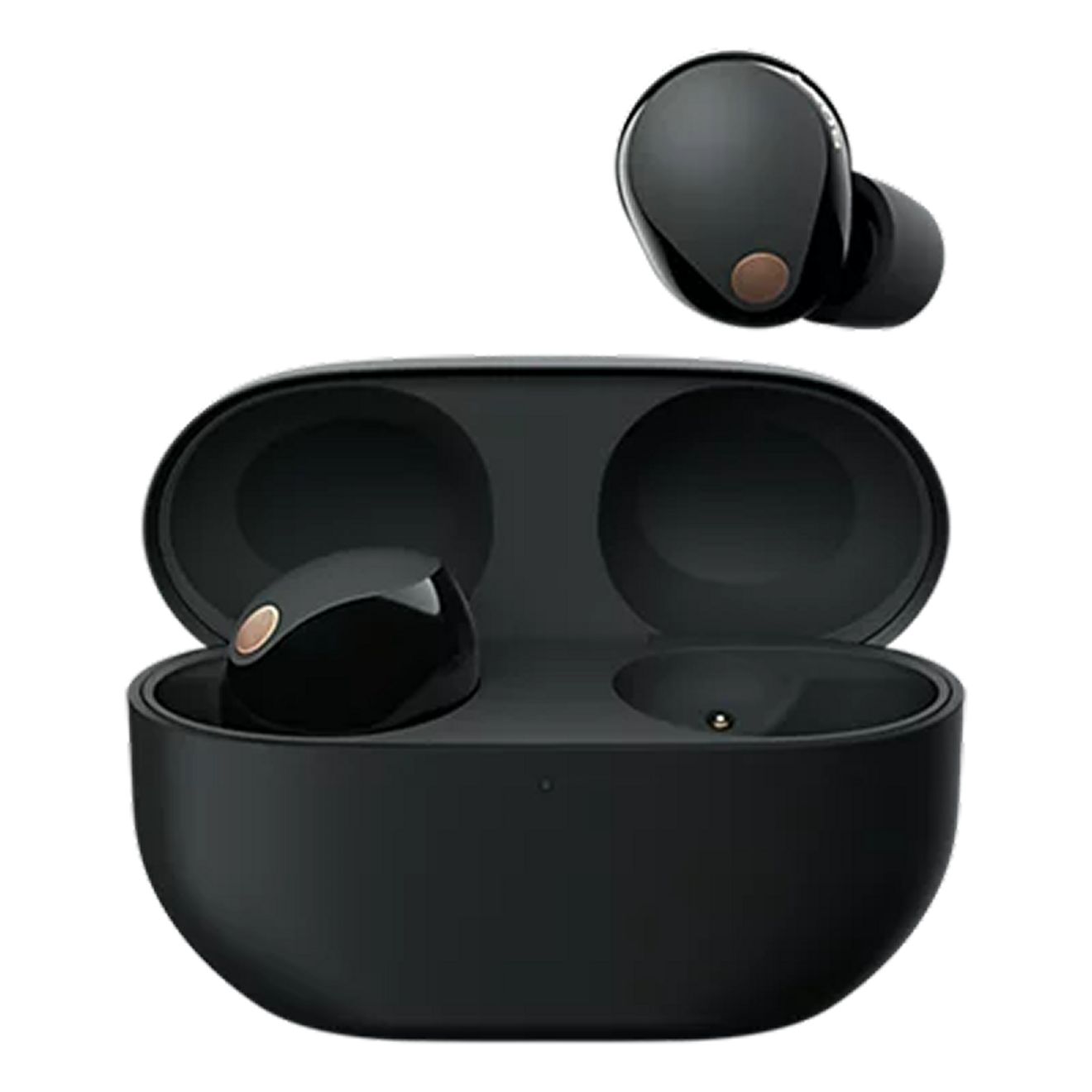 Black Sony WH-1000XM6 earbuds with charging case