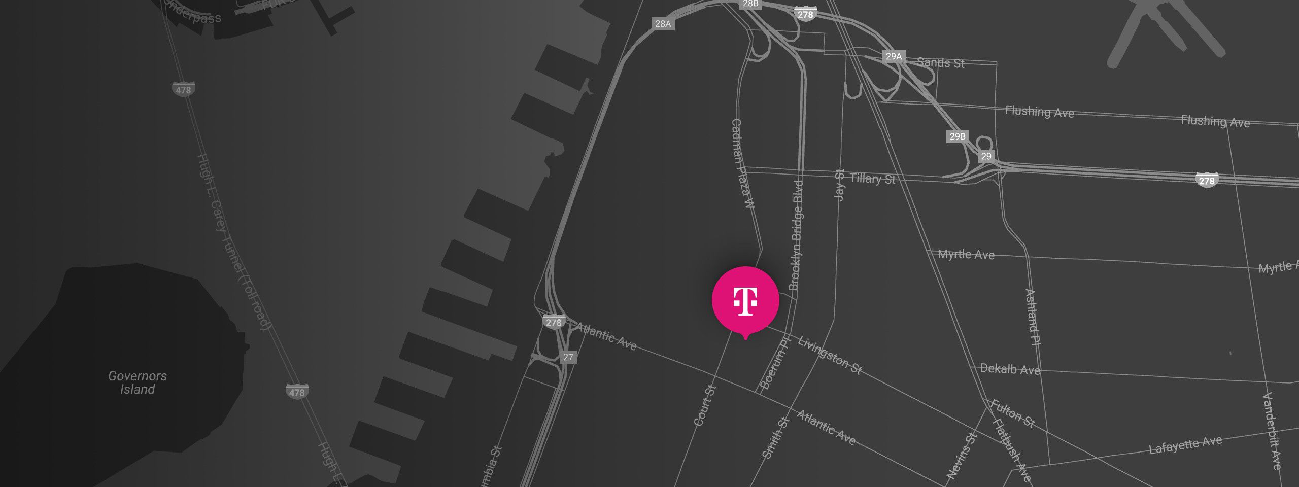 Icon of a magenta T-Mobile pointer on a map