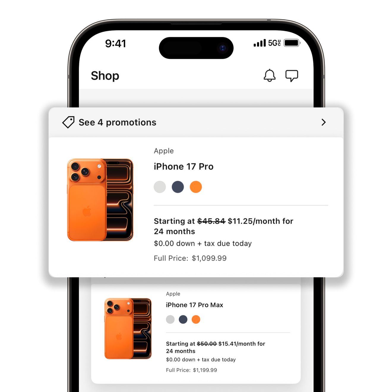 Screen capture of iPhone promotional deals.