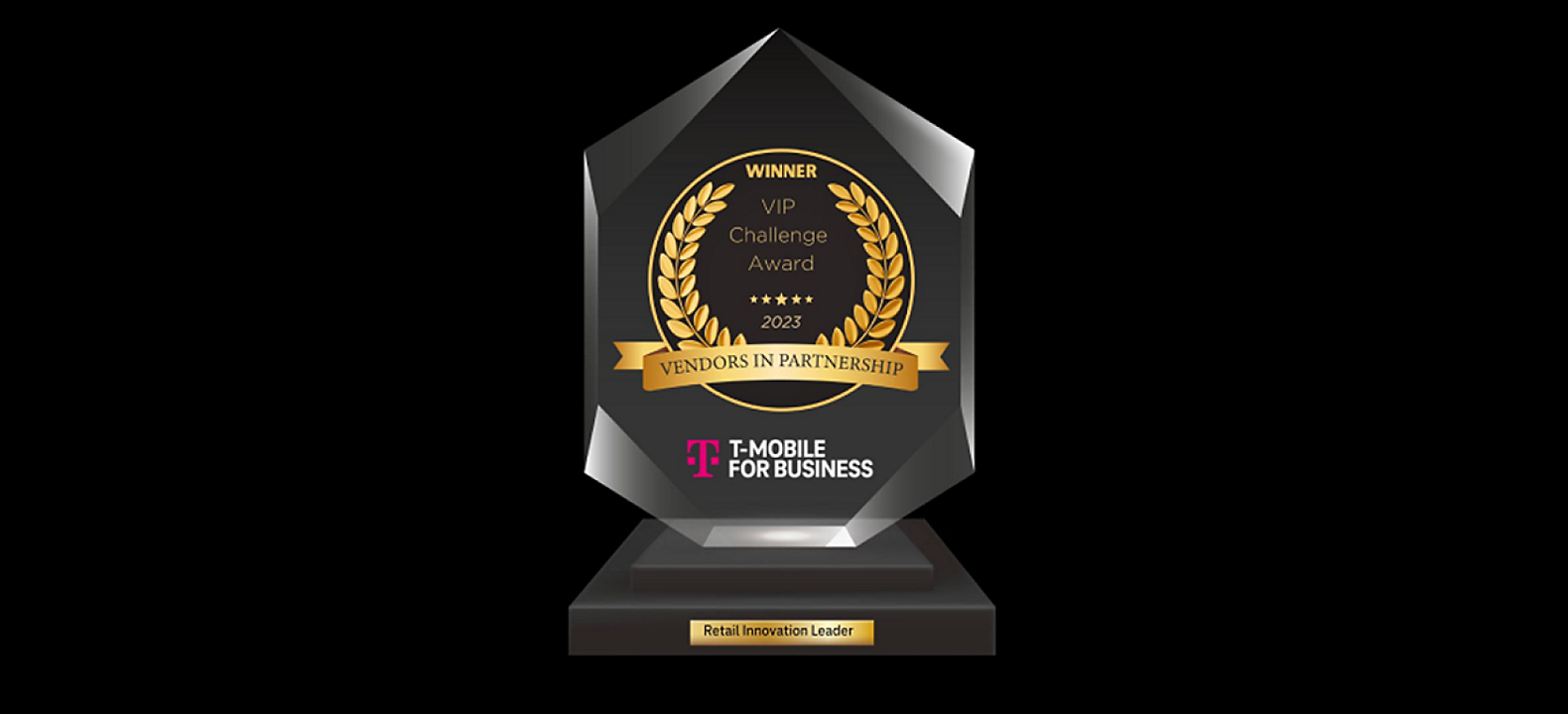A crystal Vendor in Partnership Challenge Award recognizing T-Mobile for Business as a Retail Innovation Leader.