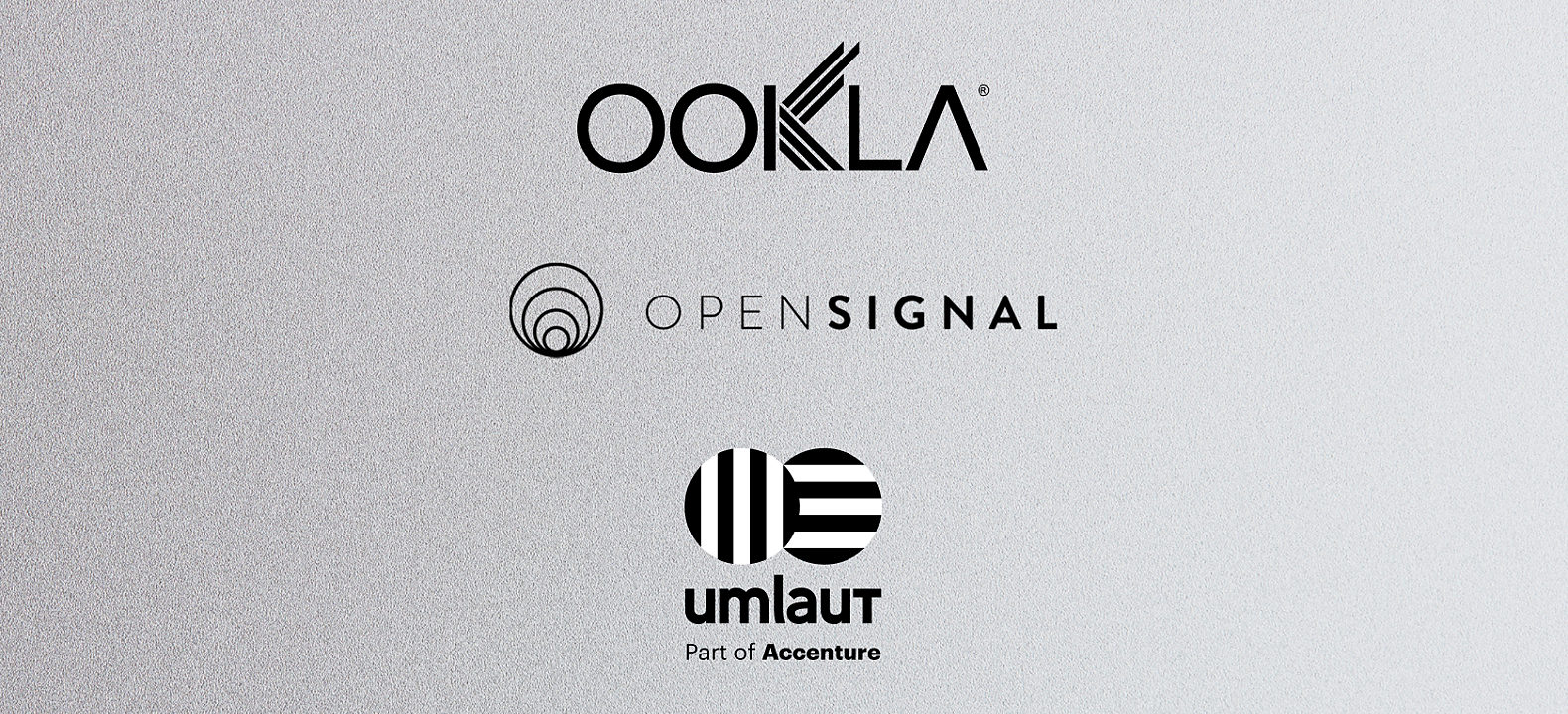 Ookla, Opensignal, and umlaut, part of Accenture, logos.