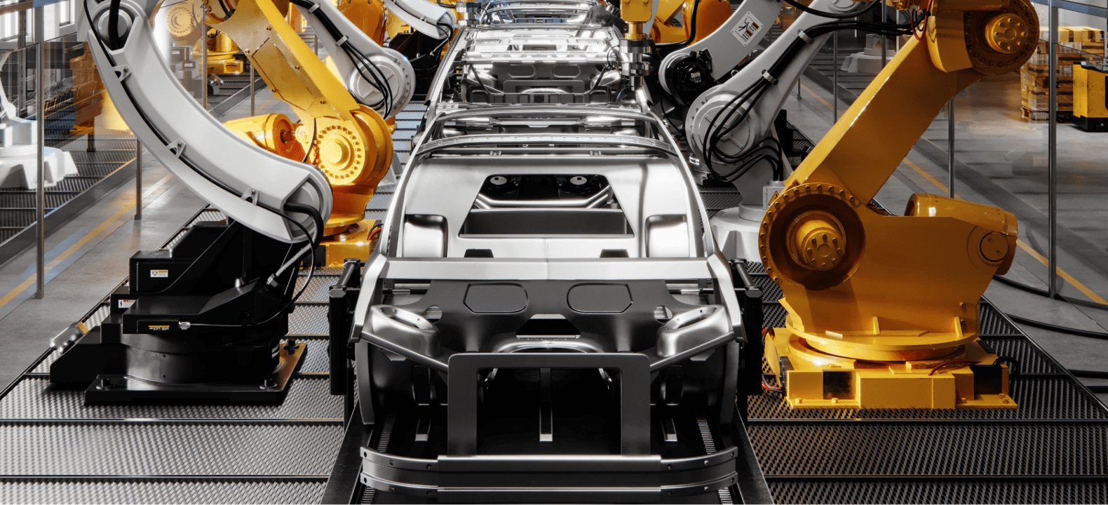 An automobile assembly line.