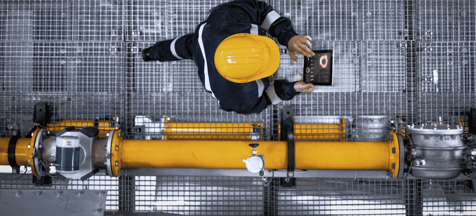 Construction worker using tablet