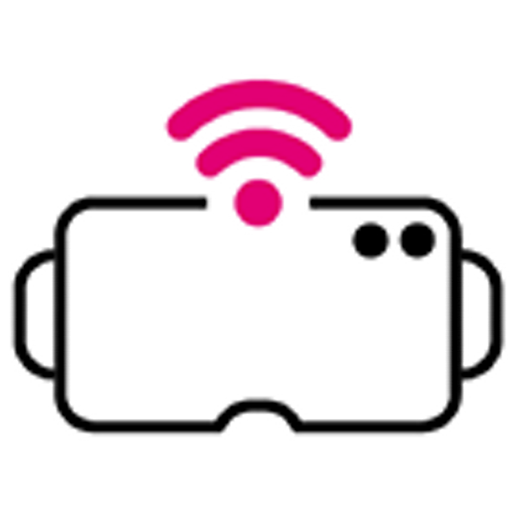Icon of a VR headset with magenta W-Fi signal
