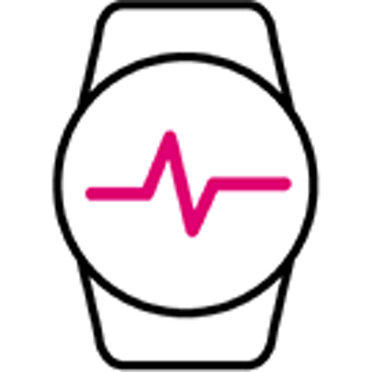 Icon of a smartwatch with a magenta heartbeat line on it.