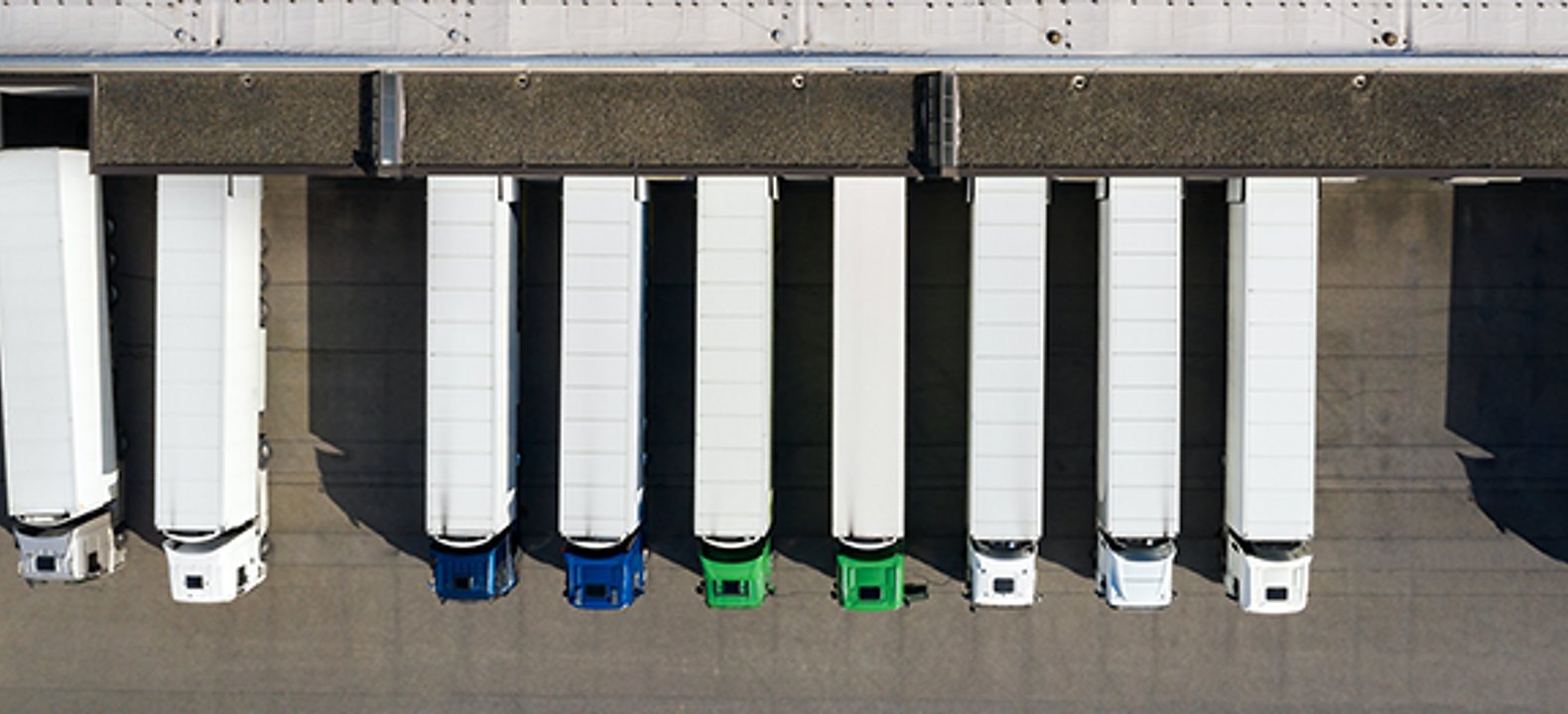 Ariel view of parked 18 wheelers at loading dock