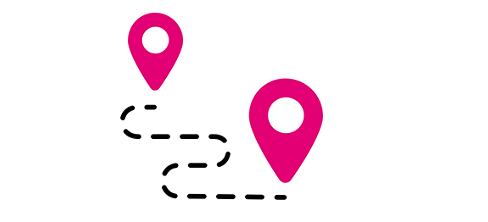 Icon of two location pins with dotted lines joining them together