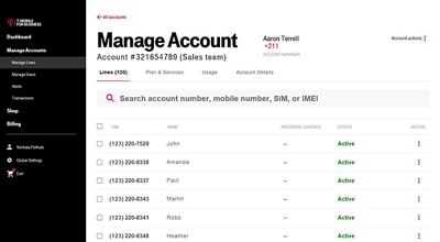 Manage account screen