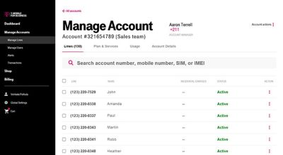 Manage account screen