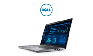 A Dell Precision 3581 laptop and the Dell logo.