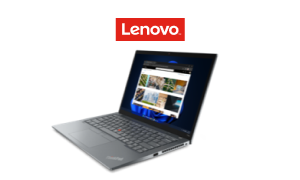 A ThinkPad T14s Gen 4 laptop and the Lenovo logo.