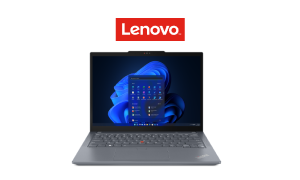 A Lenovo ThinkPad Carbon Gen 11 laptop and the Lenovo logo.