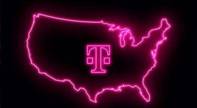 Magenta outline of U.S. with T-Mobile logo in the center