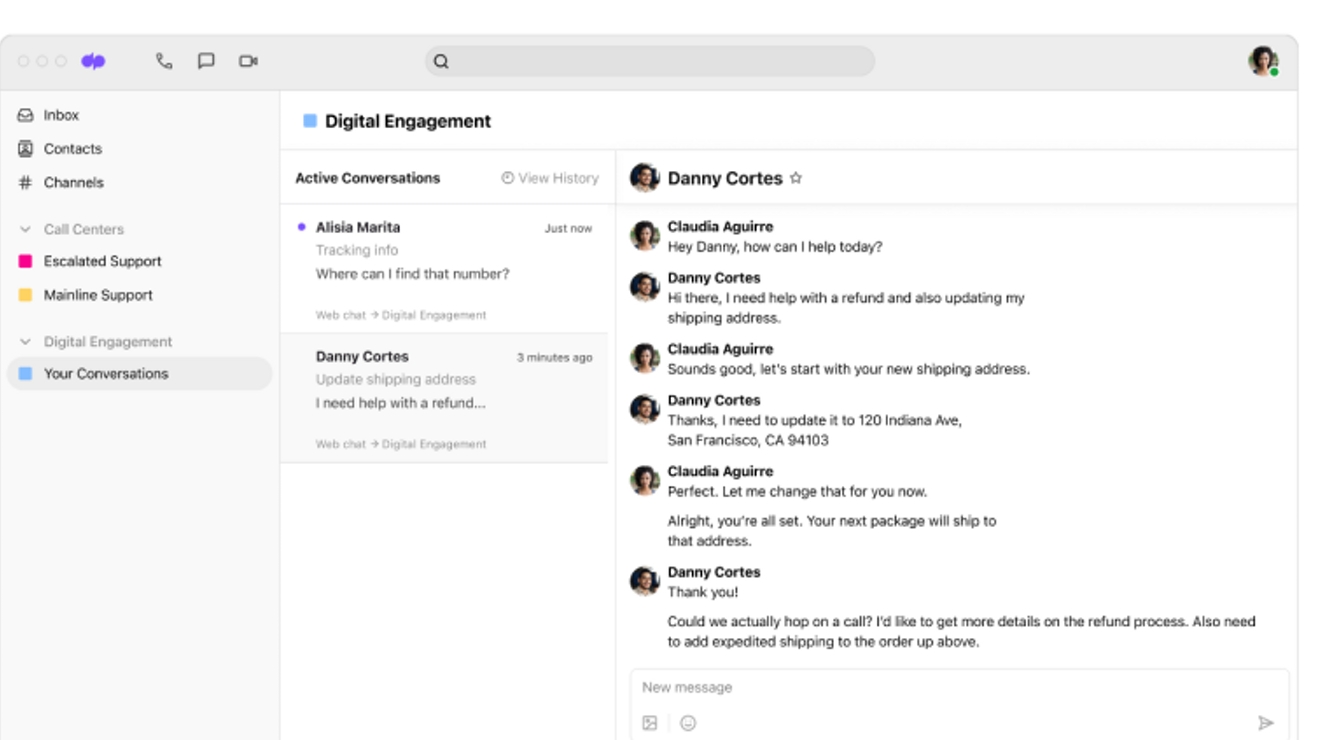 Dialpad customer conversations UI.